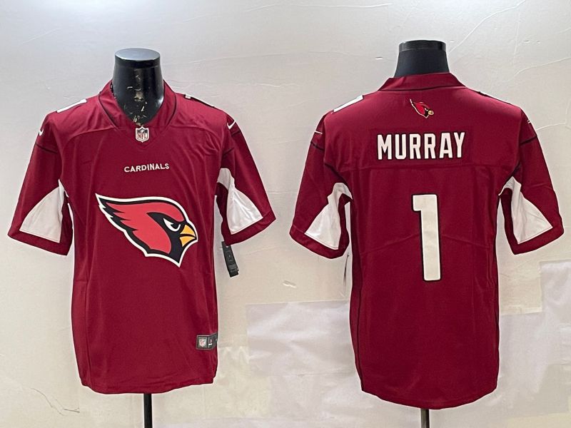 Men Arizona Cardinals #1 Murray Red Nike Team Logo 2025 NFL Jersey style 1